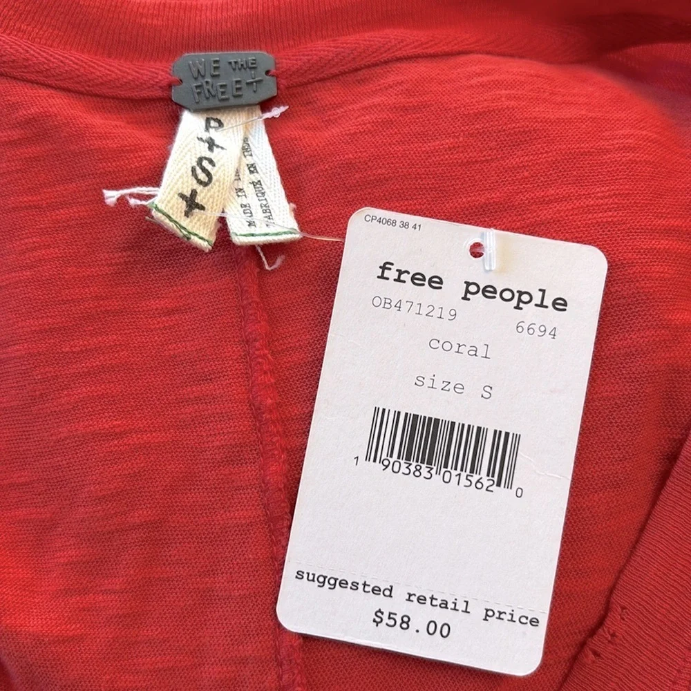 Free People Moonshine Cotton Long Sleeve Tunic Top Coral Orange Size Small NWT